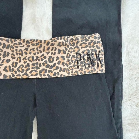 victoria's secret pink yoga fold over flare pants leopard waistband - Picture 7 of 8